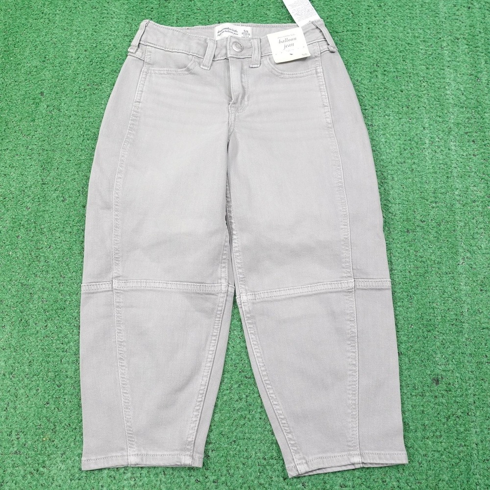 New! Abercrombie Kids Balloon Jeans 5/6 Gray High‎ Rise Relaxed Tapered Fit